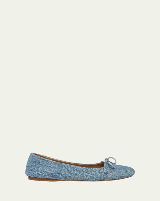 Denim-Print Suede Ballerina Flats